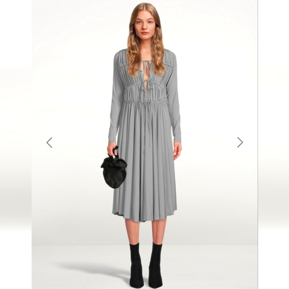 TOVE Ruched Tie Front Lexi Light Grey Semi-formal Dress